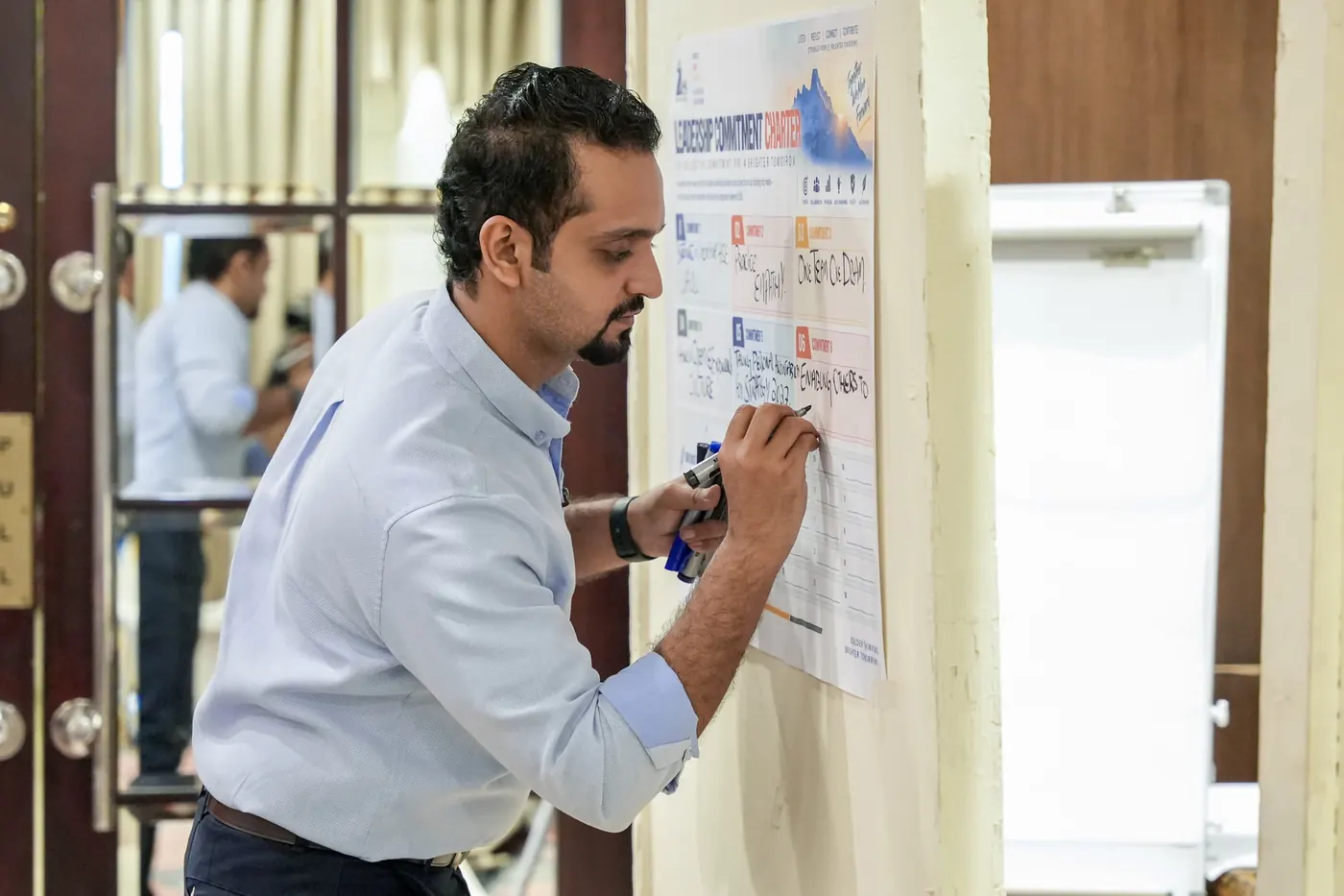 Facilitator writing on a Leadership Commitment Charter